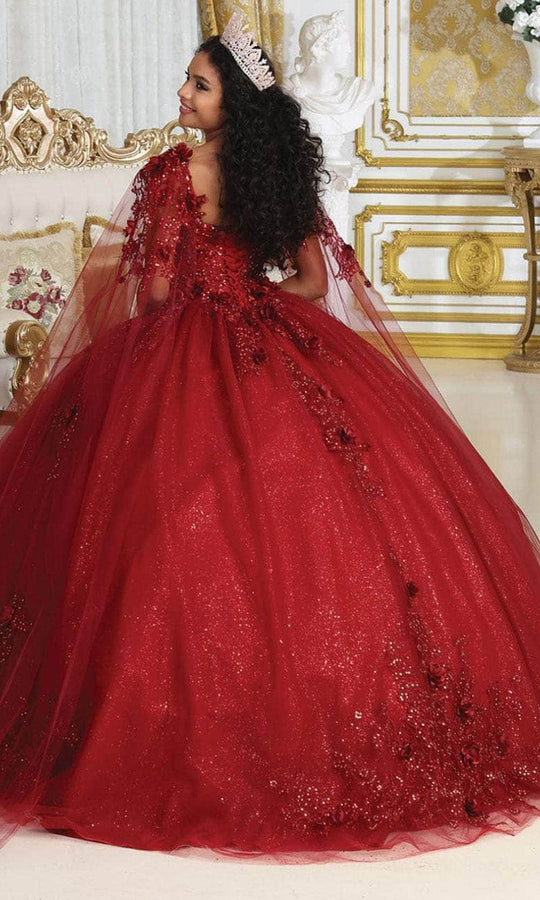 May Queen LK214 - Cape Sleeve Embroidered Ballgown