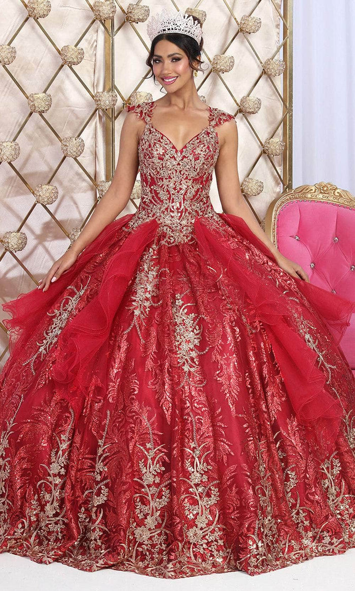 May Queen LK231 - Embroidered Off Shoulder Ballgown Quinceanera Dresses 4 / Burgundy/Gold