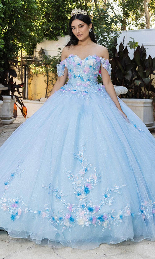 May Queen LK247 - Floral Off-Shoulder Ballgown