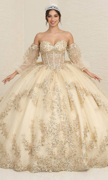 long sleeve champagne quince dress Jewel Mesh w/ Mini Bag and Separate Long Sleeves... smcfashion.com