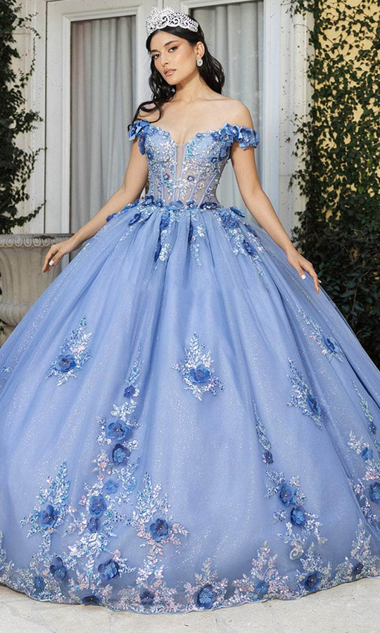 May Queen LK262 - Illusion Floral Applique Ballgown