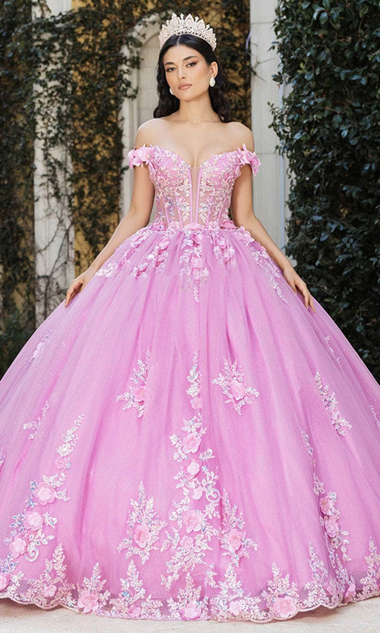 May Queen LK262 - Illusion Floral Applique Ballgown
