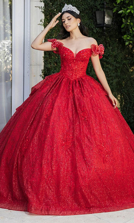 May Queen LK265 - Sequin Off-Shoulder Ballgown