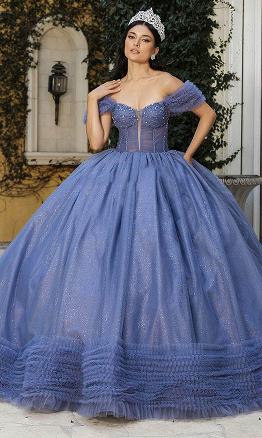 May Queen LK266 - Ruffle Off-Shoulder Ballgown