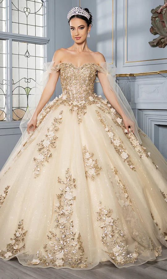 May Queen LK280 - Tied Off Shoulder Sparkle Ballgown