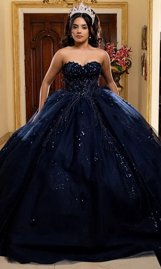 May Queen LK288 - Embroidered Floral Strapless Quinceneara Gown