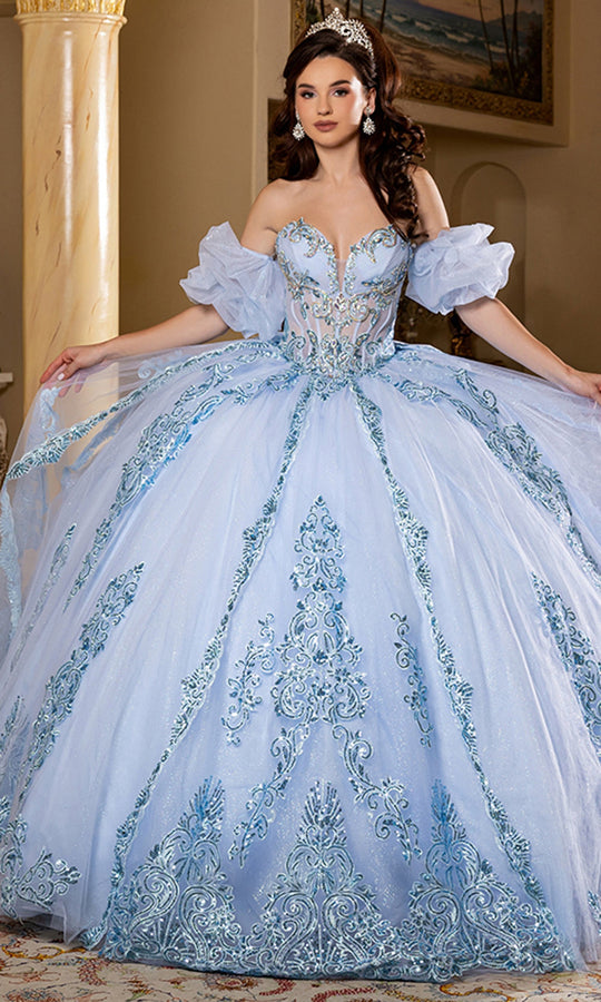 May Queen LK290 - Puff Sleeve Beaded Embroidered Ballgown