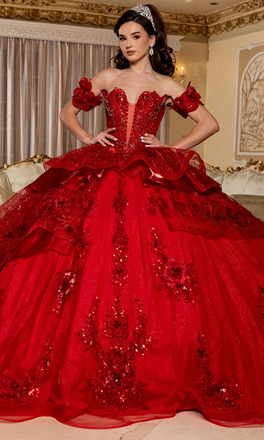 May Queen LK295 - Plunging Sweetheart Floral Accent Ballgown