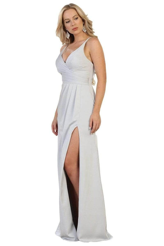 May Queen - MQ1469 Sleeveless Pleated High Front Slit A-Line Dress