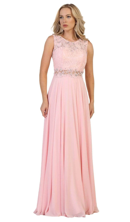 May Queen MQ152 - Lace Bodice A-Line Prom Dress Bridesmaid Dresses 4 / Blush