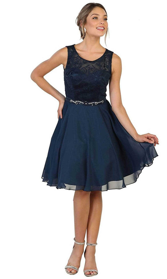 May Queen MQ1521 - Jewel Neck Pleated Cocktail Dress