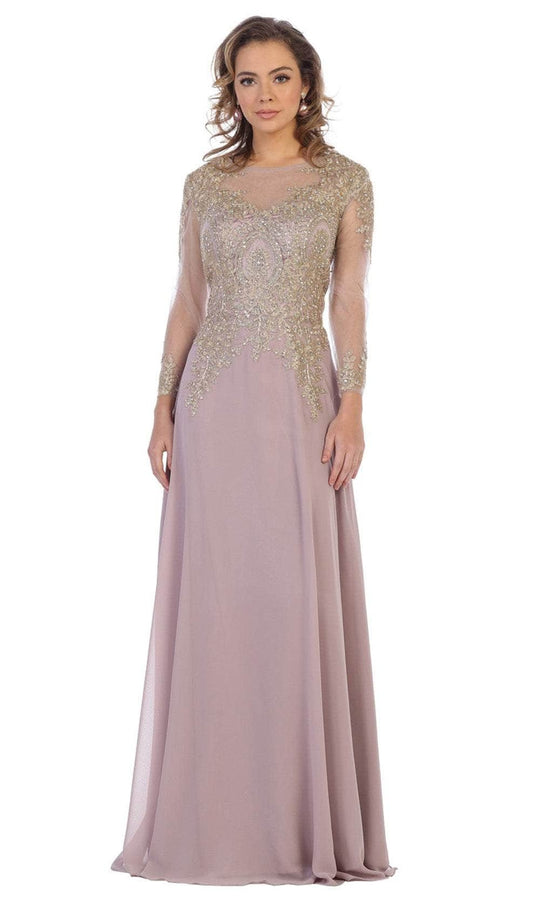 May Queen - MQ1549 Embroidered Long Sleeve Sheath Dress