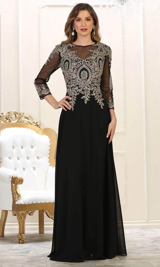 May Queen MQ1549B - Sheer Long Sleeve Long Dress