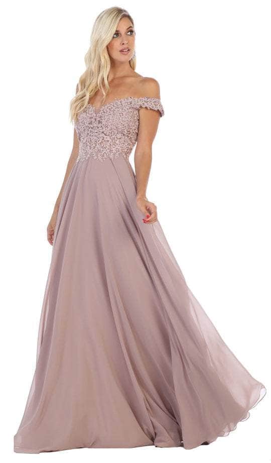 May Queen MQ1602 - Off Shoulder Chiffon Formal Gown Formal Gowns 2 / Mauve