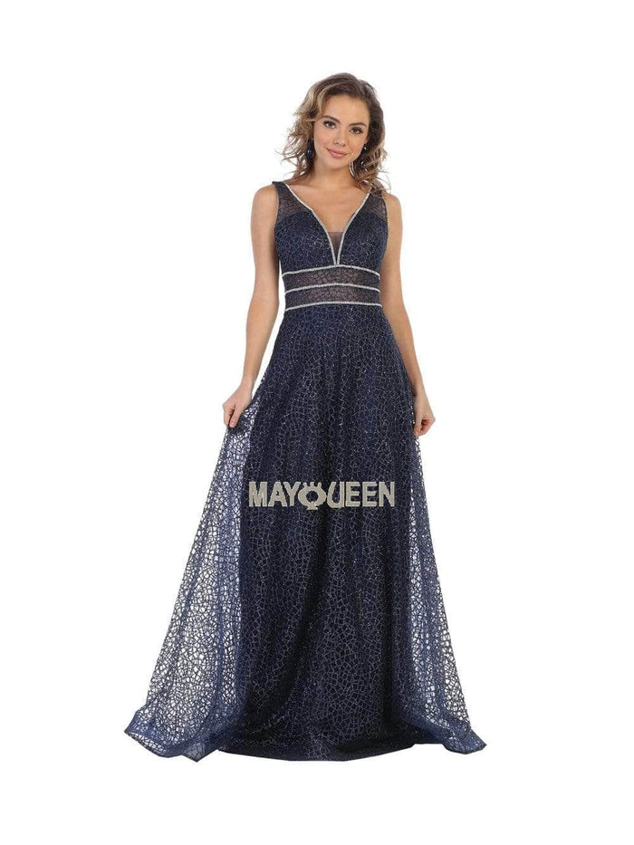 May Queen MQ1623 - Embellished A-line Evening Dress Bridesmaid Dresses 2 / Navy