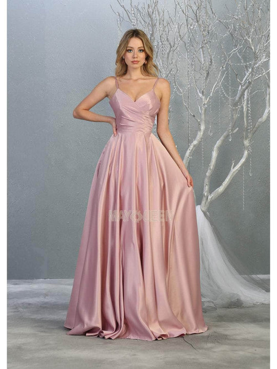 May Queen - MQ1678 Spaghetti Straps Corset Back Long Satin Gown