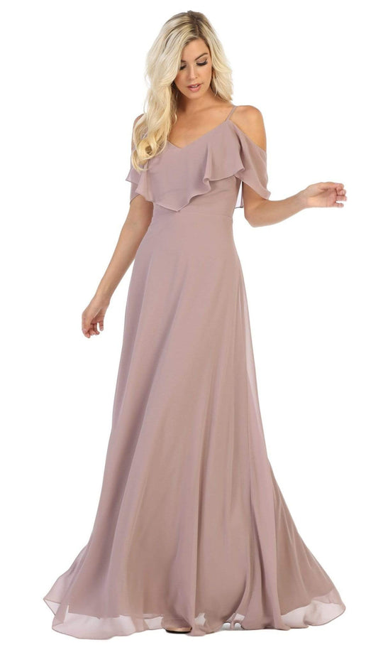 May Queen - MQ1686 Draping Off Shoulder Chiffon Long Dress