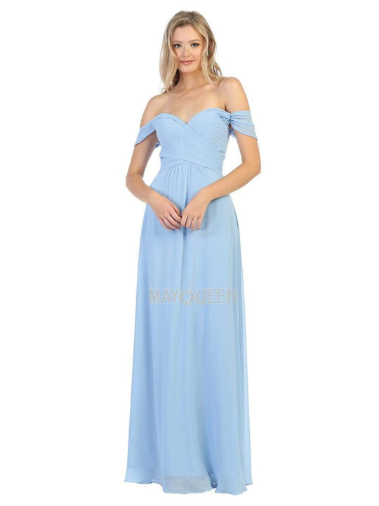 May Queen - MQ1711 Draped Off Shoulder Chiffon A-Line gown