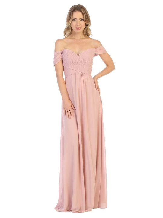 May Queen - MQ1711B Off Shoulder Chiffon A-Line Dress