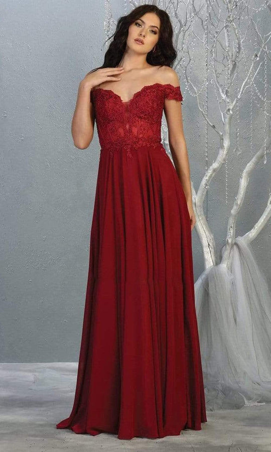 May Queen - MQ1714 Appliqued Sheer Corset Chiffon Dress