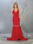 May Queen - MQ1719 Plunging V-neck Trumpet Dress With Train Evening Dresses 4 / Red