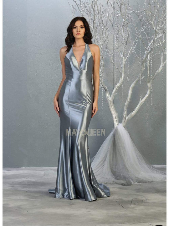 May Queen - MQ1740 Deep Halter V-neck Trumpet Dress