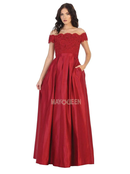 May Queen - MQ1762 Scalloped Lace Bodice A-Line Dress