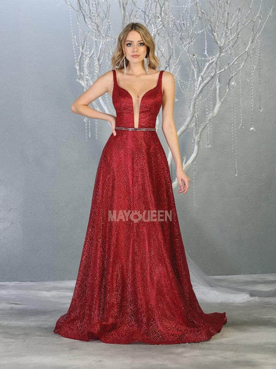 May Queen MQ1771 - Backless A-Line Prom Dress Prom Dresses 10 / Burgundy
