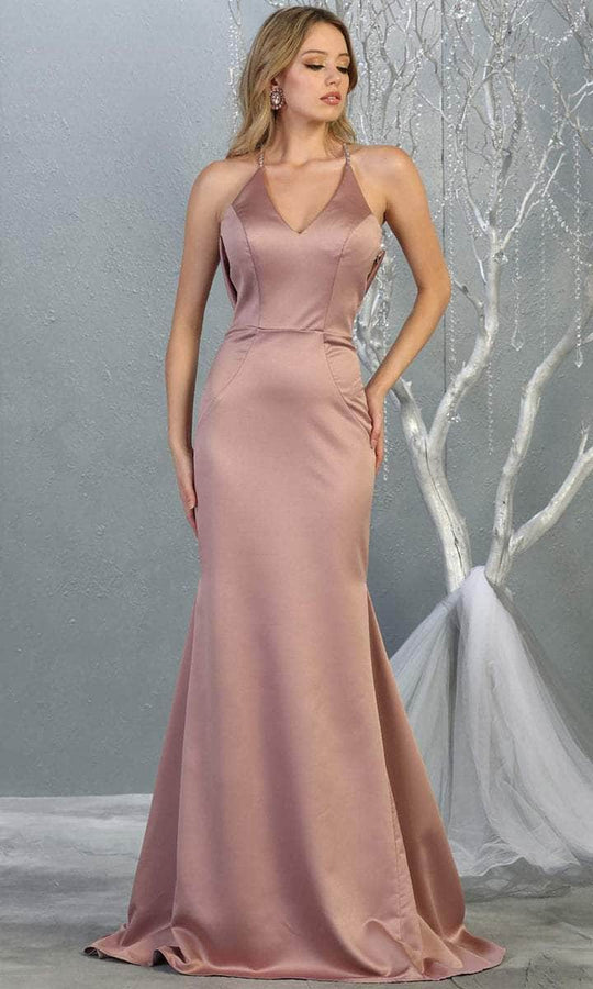 May Queen - MQ1779 Embellished V-neck Trumpet Dress Evening Dresses 4 / Mauve