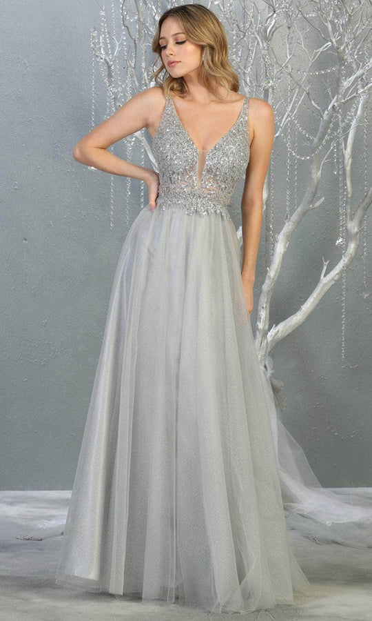 May Queen MQ1798 - Sleeveless Plunging V-Neck Prom Gown