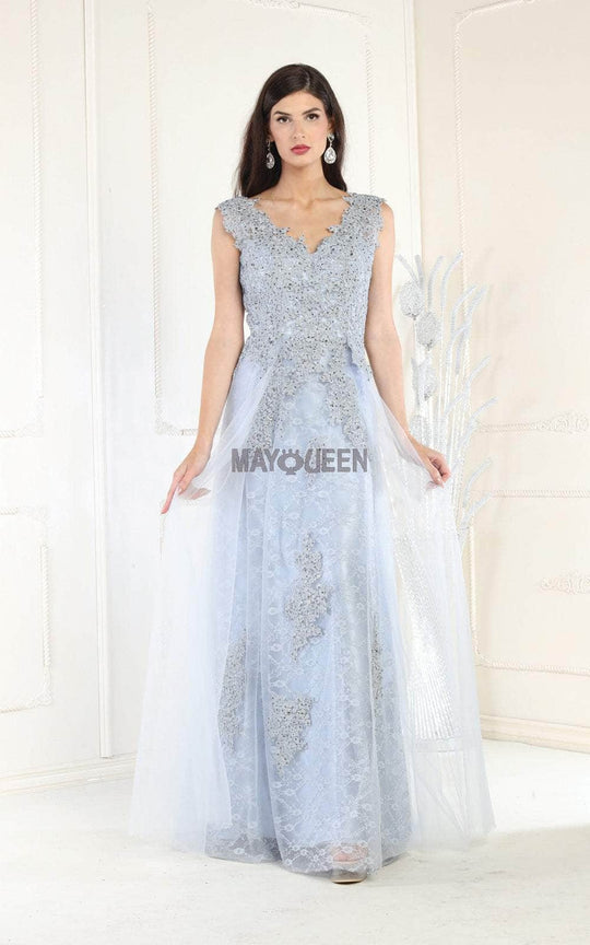 May Queen - MQ1799B Embroidered V-neck A-line Dress