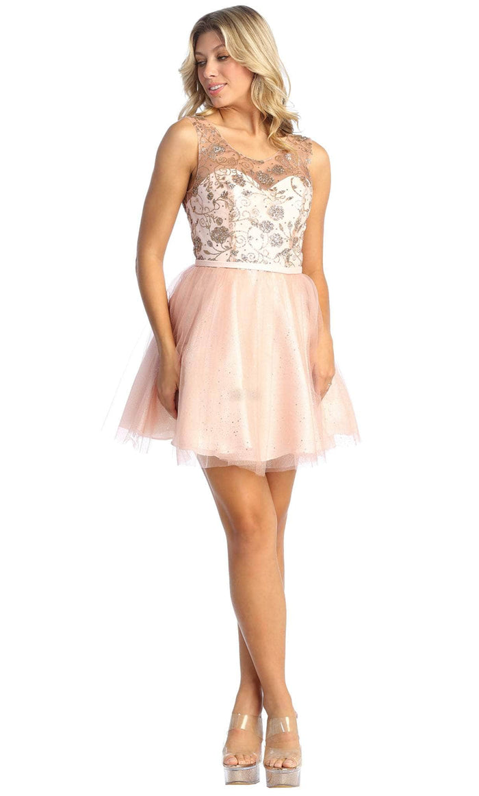 May Queen - MQ1803 Illusion Sweetheart Neckline Glitter Tulle Dress Homecoming Dresses 2 / Blush