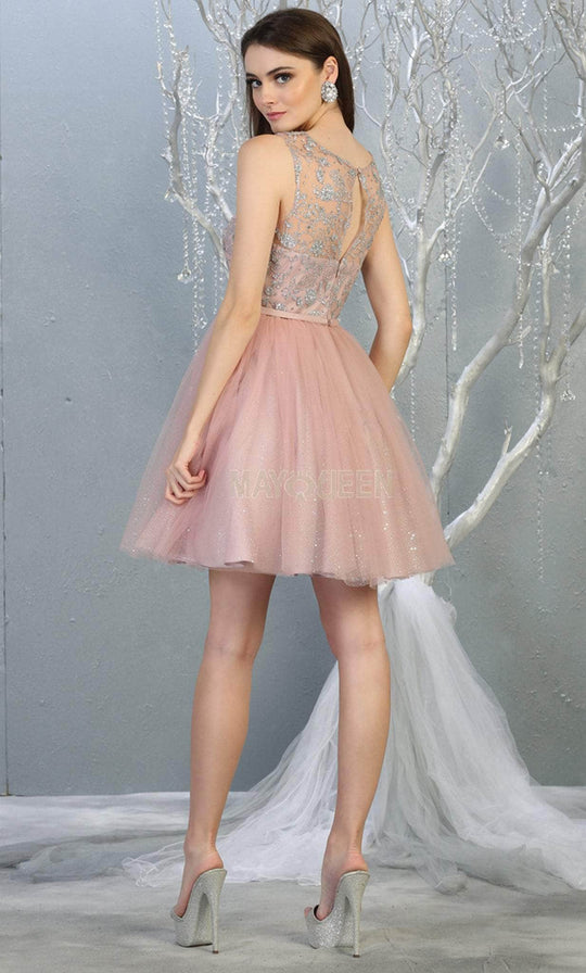 May Queen - MQ1803 Illusion Sweetheart Neckline Glitter Tulle Dress
