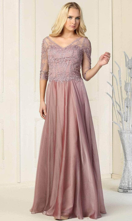 May Queen MQ1860 - Quarter Sleeve A-Line Long Dress