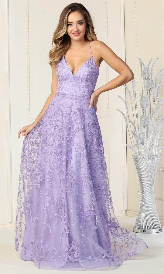 May Queen MQ1885 - V Neck Lace-Up Back Bridal Gown