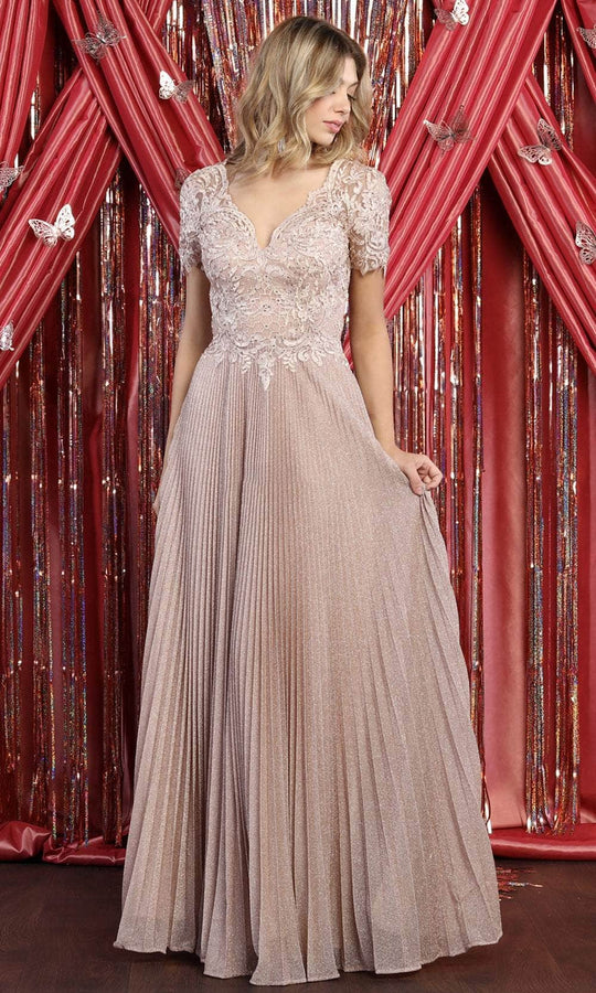 May Queen MQ1902B - - Modest Scallop Pleated A-Line Gown