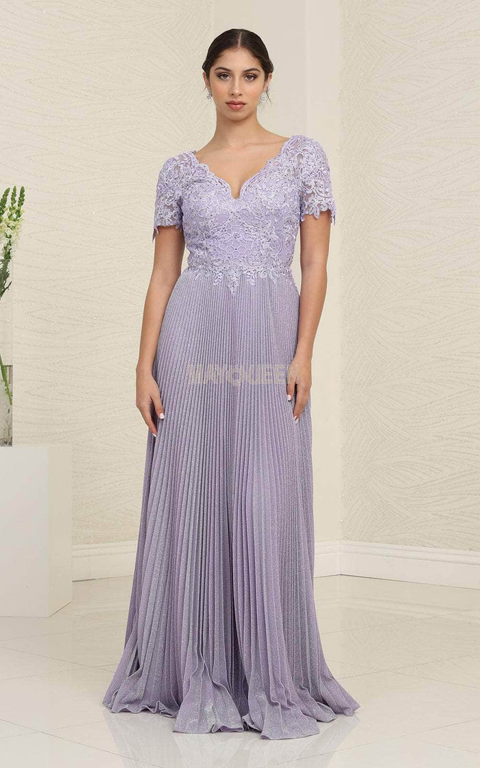 May Queen MQ1902B - Scallop Modest Pleated A-line Gown Evening Dresses 22 / Lilac