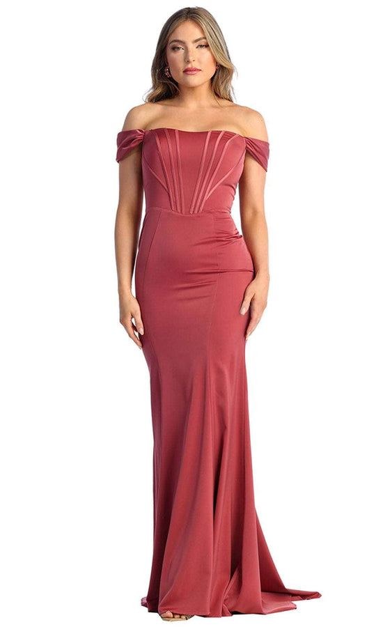 May Queen MQ1909 - Off Shoulder Seamed Prom Gown