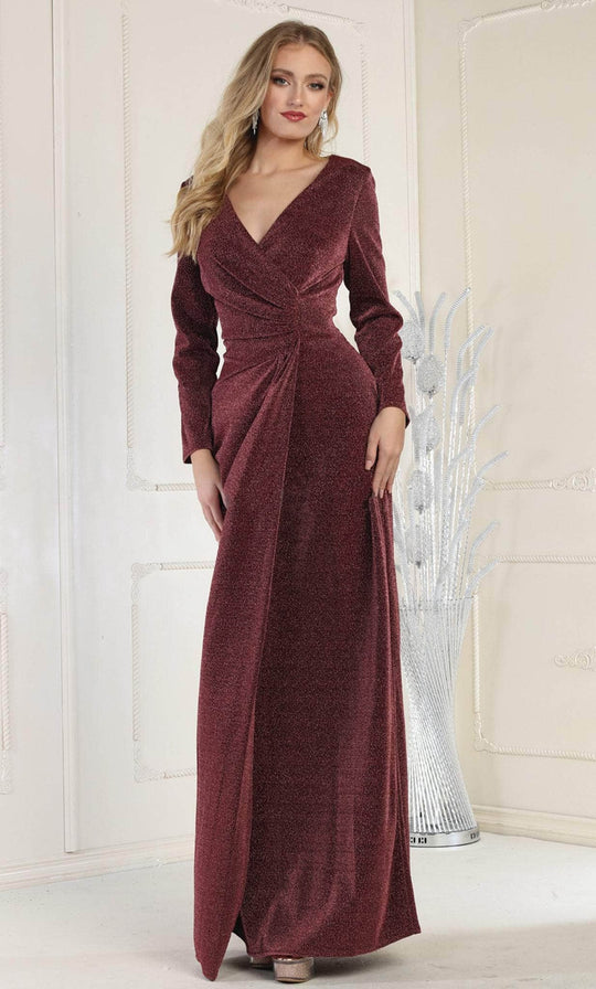 May Queen MQ1924 - Long Sleeve V Neck Evening Gown