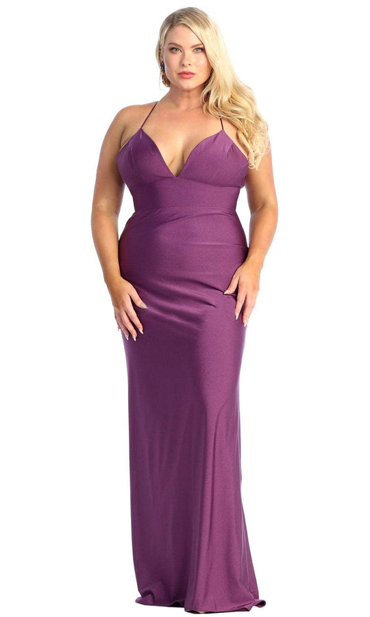 May Queen MQ1925 - Deep V-Neck Sheath Evening Gown