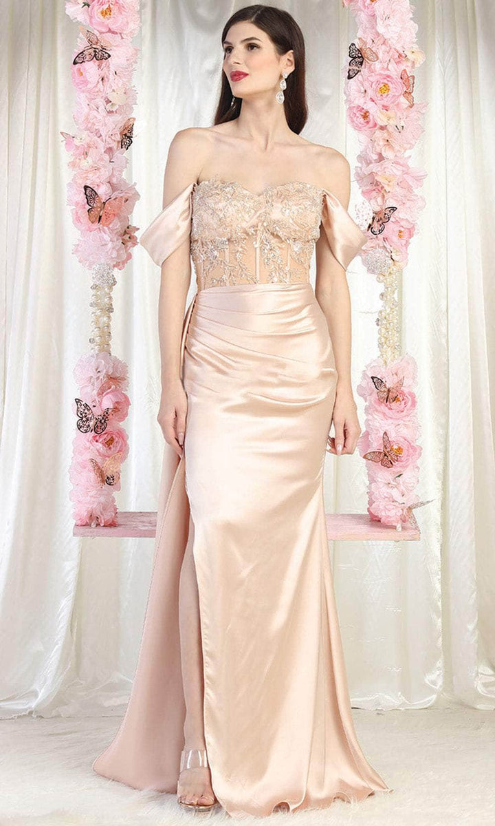 Off Shoulder Satin Sheath Gown May Queen MQ2138