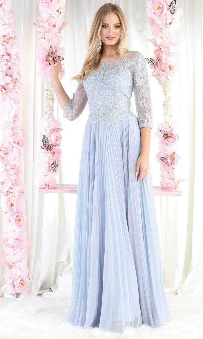 May Queen MQ1980 - Illusion Quarter Sleeve Formal Gown Formal Gown M / Dustyblue