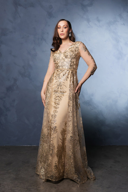 May Queen MQ2000 - Quarter Sleeve Glitter Prom Dress
