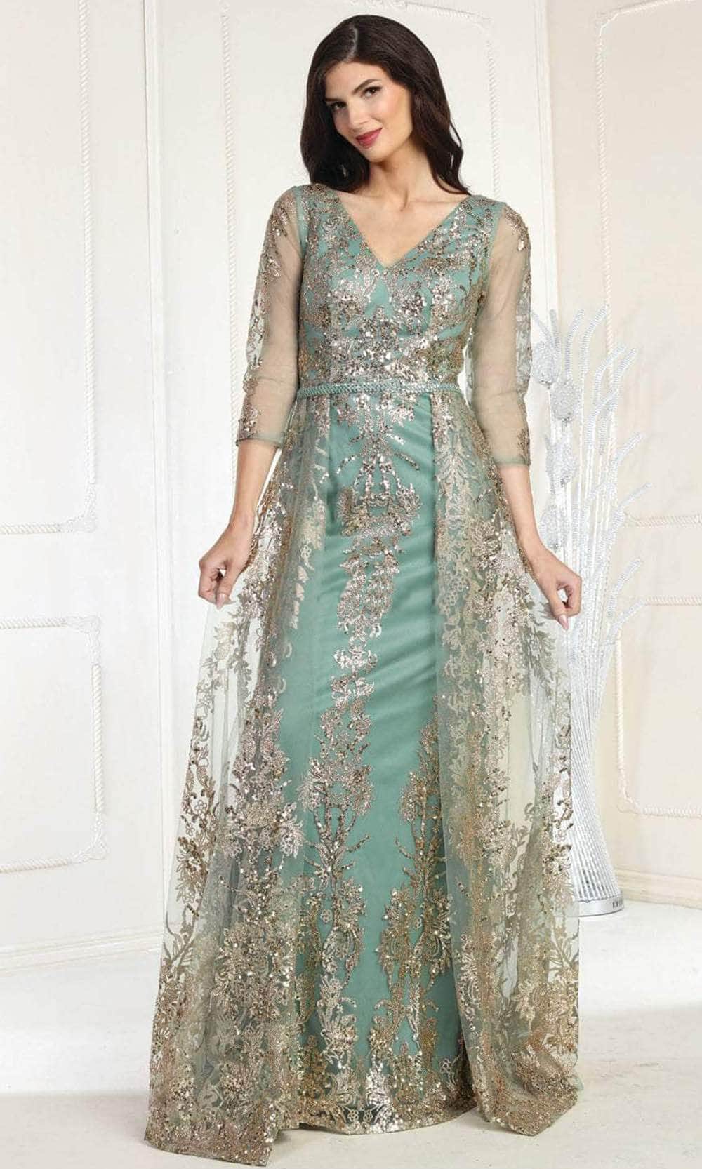 May Queen MQ2000 Quarter Sleeve Glitter Prom Dress Couture Candy