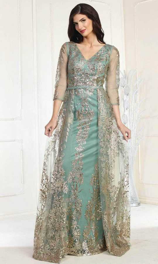 May Queen MQ2000 - Quarter Sleeve Glitter Prom Dress