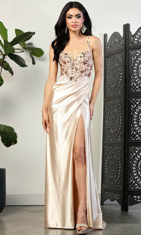 May Queen MQ2006 - Floral Applique Bodice Prom Dress