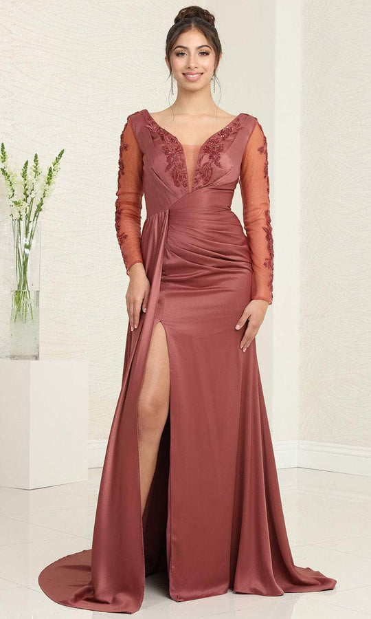 May Queen MQ2008 - Long Sleeve Draped Evening Dress
