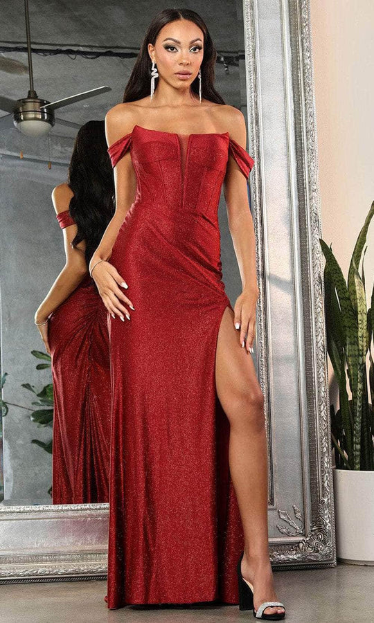 May Queen MQ2027 - Corset Glitter Prom Gown with Slit