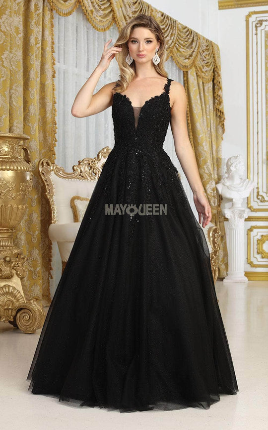 May Queen MQ2051 - Applique Spaghetti Strap Dress