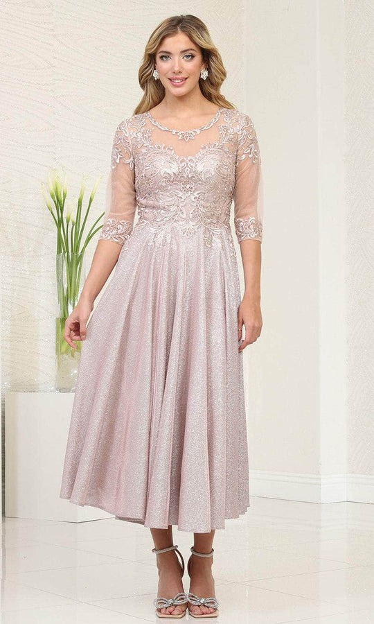 May Queen MQ2057 - Illusion Scoop Tea Length Prom Dress